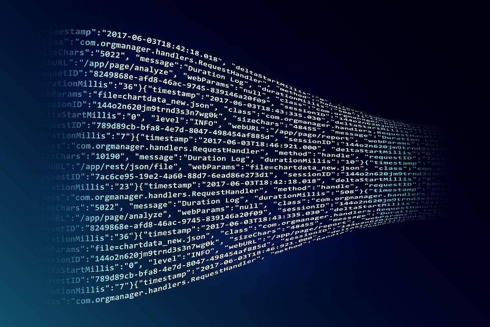 Digital code on a screen representing blockchain technology.